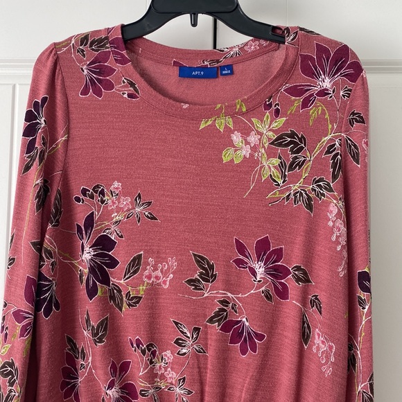 Apt.9 Lightweight Long Sleeve Pullover Top Mauve with Floral Design Sz L - Picture 2 of 6